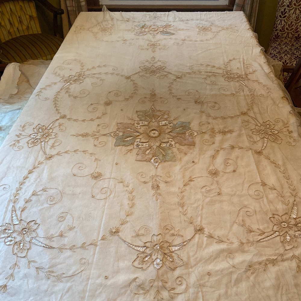 Gorgeous! Vintage Nonna’s Italian Embroidered Tablecloth